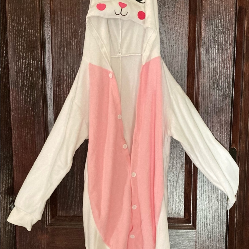Bunny Costume / Pajamas, Women’s size Small. One piece, hooded, button front.